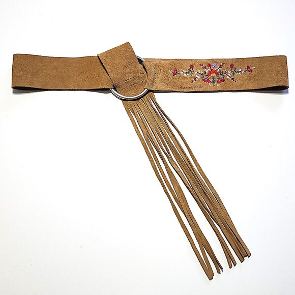 Abercrombie & Fitch embroidered fringed suede belt - Picture 1 of 11